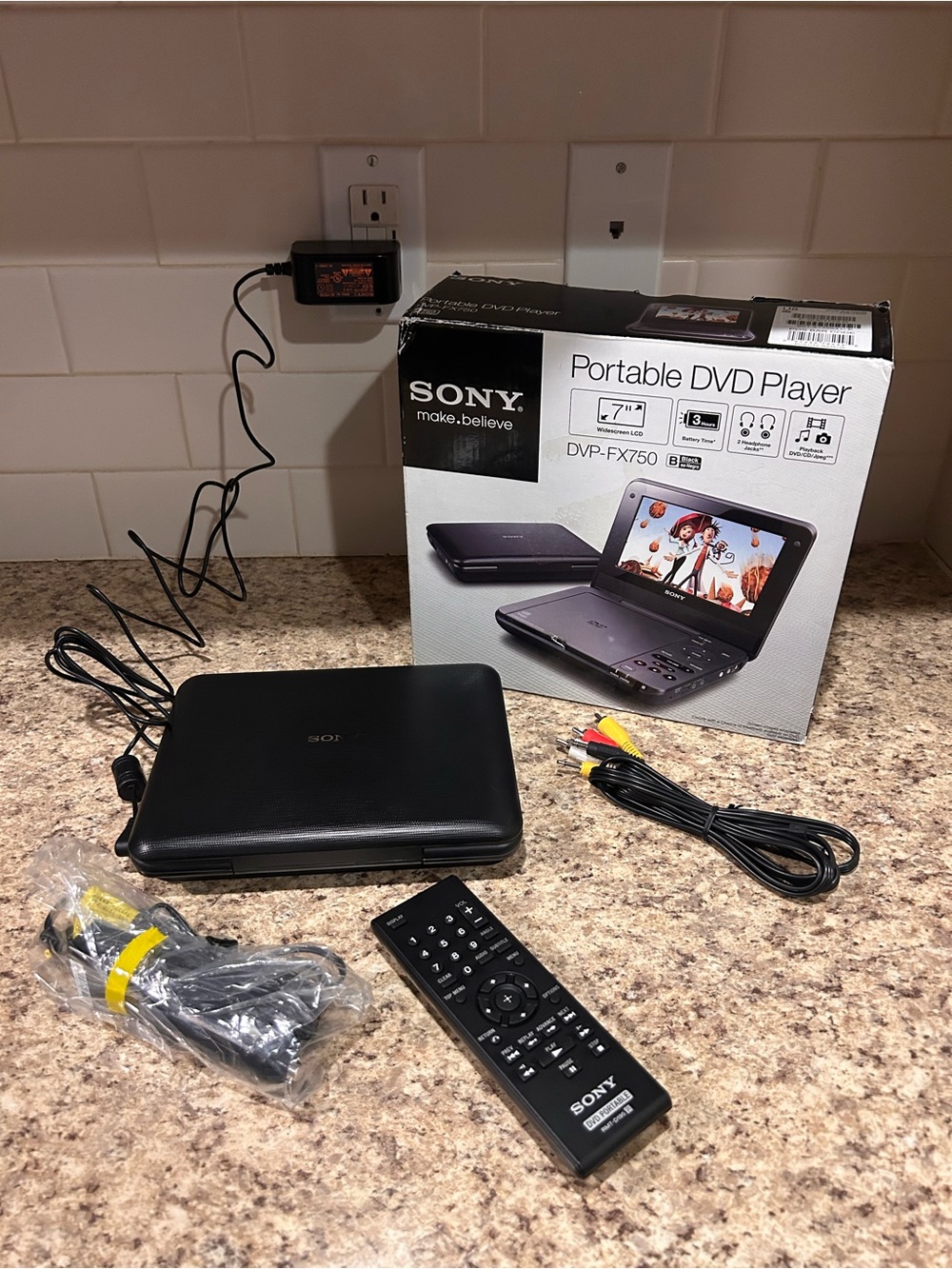 Sony Black Portable DVD Player 7” with Accessories New in Box